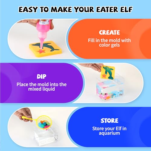 Magic Water Elf Toy Kit with Aquarium, Aqua Fairy Water Gel Kit Toys with 20 Non-Toxic Magic Gels & 12 Sea Animal Molds, D...
