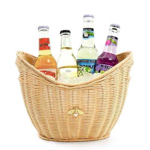 Lexenic Ice Bucket with Handle Hole, Woven and Acrylic Double Layer Basket Design, 4L Champagne Wine Ice Bucket for Cockta...