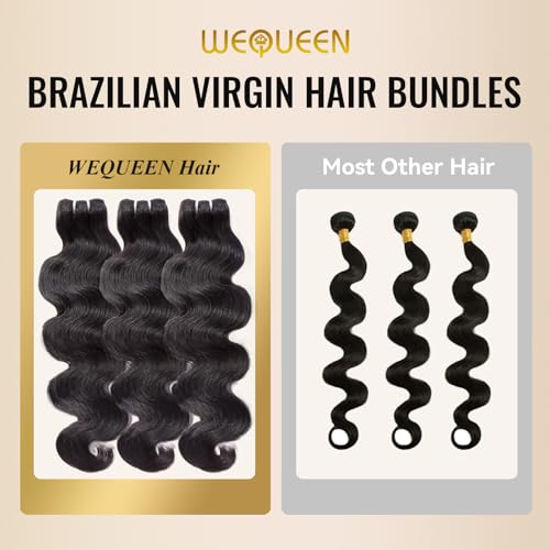 WEQUEEN Body Wave Bundles Human Hair 16A Brazilian Virgin Hair Bundles 14 16 18 Inch Thick Weave Natural Black
