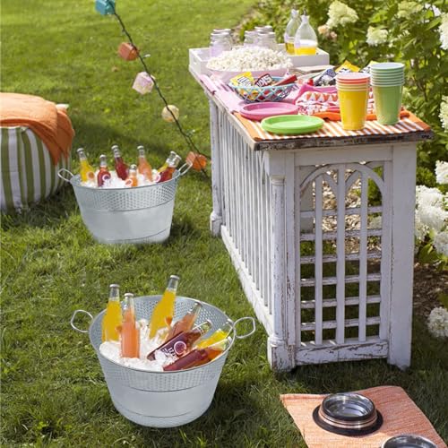 Biugaaufai 15.3 x 9 x 7.48 inches Silver Metal Galvanized Tub with Handles, 4 Gallon Galvanized Beverage Tubs for Parties,...