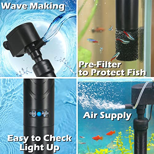 COOSPIDER Aquarium U-V Filter Green Clean Machine for 40-100 Gallon Fish Tank Crystal Clear 300GPH Submersible Water Pump ...