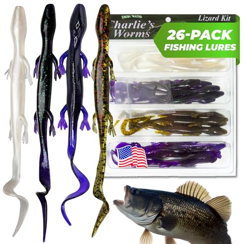 Charlie's Worms Bass Lures Freshwater Fishing Lure - Scented Artificial Softbait for Freshwater & Saltwater Bass Fishing, ...