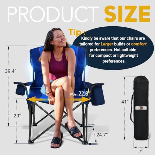 Overmont Oversized Folding Camping Chair - 450lbs Support with Padded Cushion Cooler Pockets - Heavy Duty Collapsible Chai...