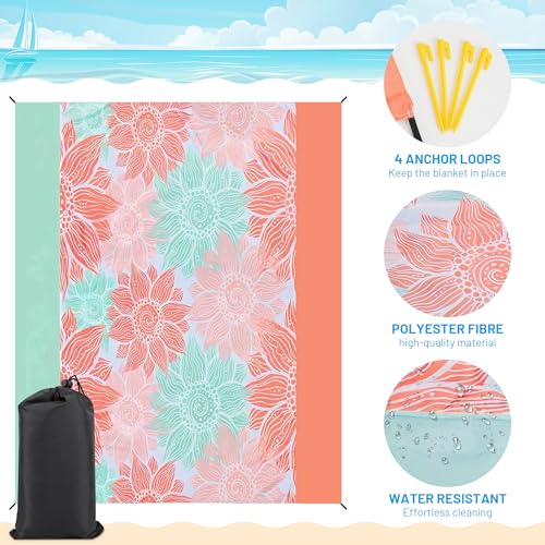 Omoojee Beach Blanket Waterproof Sandproof, 87" X 71" Beach Mat for Outdoor Beach, Picnic, Camping, Hiking (Pink Flower)