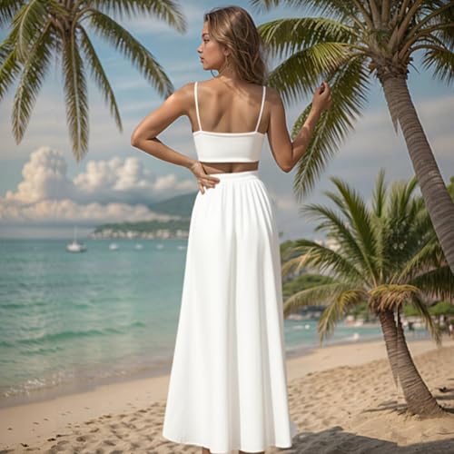 2 Piece Sets for Women Summer Sexy Double High Split Maxi Dresses Skirt Set Beach Swimwear Cover Ups Vacation Outfits