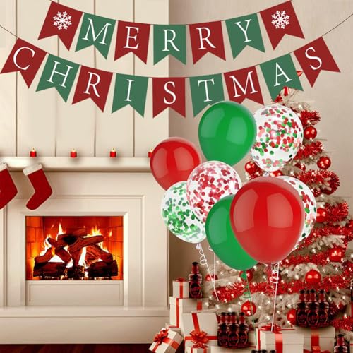 Christmas Party Decorations, Xmas Decorations Merry Christmas Banner Paper Fans Photo Booth Props Kits Party Favors Suppli...