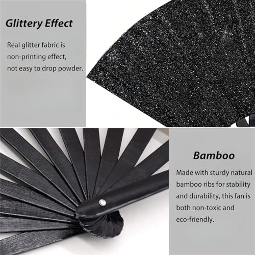YKuzLx 13‘’ Large Rave Fan for Men Women, Rave Essentials, Decorative Glitter Folding Hand Fan with Holster for Party, Hom...