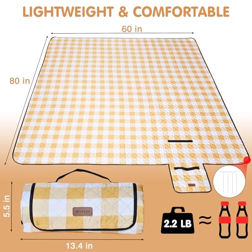 HX&OD Outdoor Picnic Blanket, Extra Large, 80''x60'' Waterproof Foldable Blankets Gingham Picnic Mat for Beach, Camping Gr...