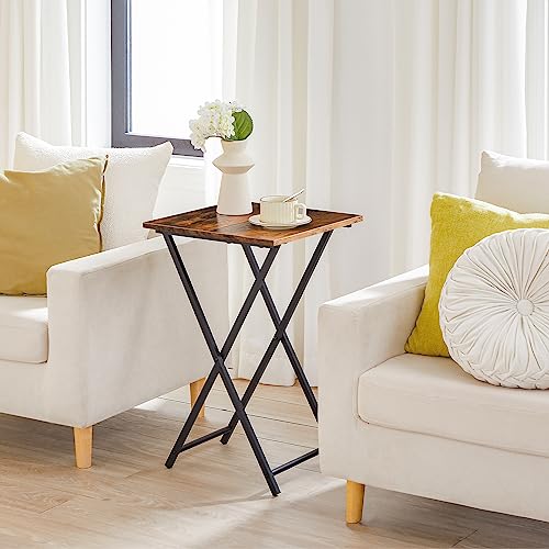 HOOBRO Folding TV Tray Tables, Set of 2 Wooden TV Trays Side Tables, Portable Sofa Snack Table, Industrial End Table for S...