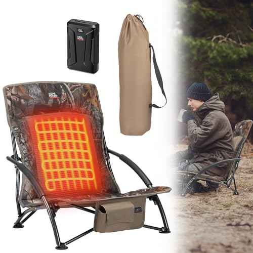 KEMIMOTO Heated Hunting Blind Turkey Chair Low Down Hunting Seat with 20000mAh Battery, Supports 300 lbs, Duck Lightweight Portable Folding Camo Seat for Ground