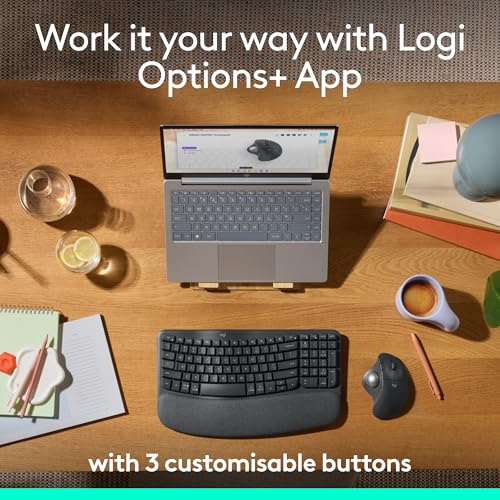 Logitech Ergo M575S Wireless Trackball Mouse, Wireless Ergonomic Mouse with Bluetooth and Encrypted Dongle, Comfortable Th...