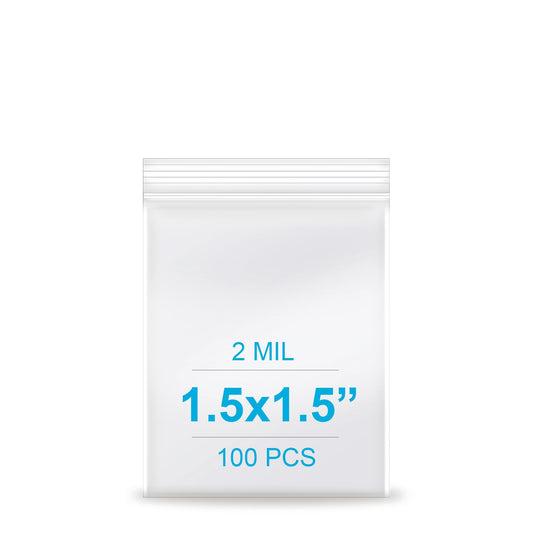 1.5''x 1.5'', (Pack of 100) 2 mil Thick Clear Plastic Reclosable Zip Poly Bags with Resealable Lock Seal Zipper for Photo, Jewelry, Bakery, Treats, Travel, Storage, Packaging & Shipping…