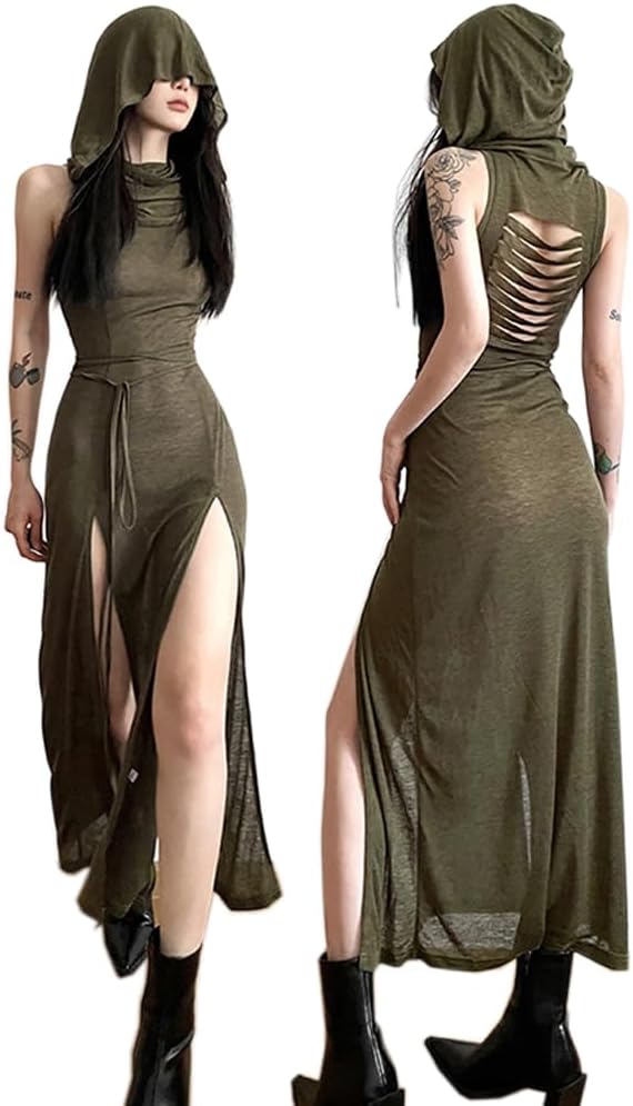 SINROYEE Women High Slit Long Dress Sexy Sleeveless Cocktail Dress Sexy Cutout Bodycon Party Club Cami Dresses