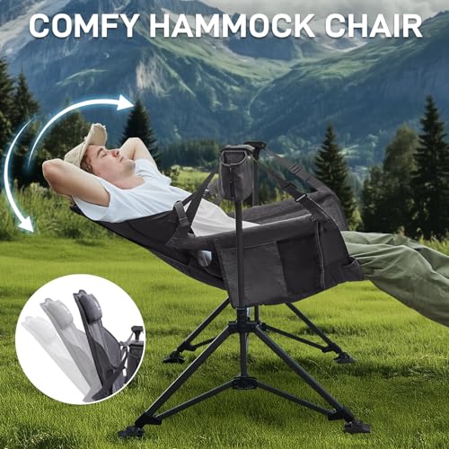 EVER ADVANCED Padded Hammock Camping Chair, Oversized Heavy Duty Swing Chair with Detachable Cup Holder, Portable Folding ...