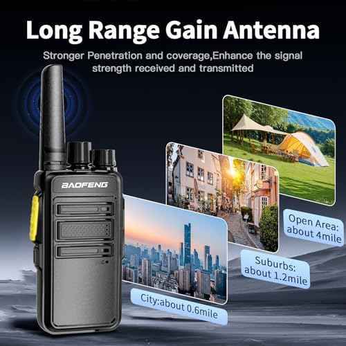BAOFENG BD-V12B Radio 6 Pack Long Range Walkie Talkies for Adults, Portable FRS Two-Way Radios Rechargeable, with 6 Way Multi Gang Charger, Earpiece and Typc-C Charging for School,Camping,Gifts