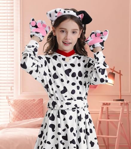 WILDPARTY 101 Days of School Costume for Girls, Dalmatian Outfit with 10PCS Accessories Spotted Top Skirt Set Halloween