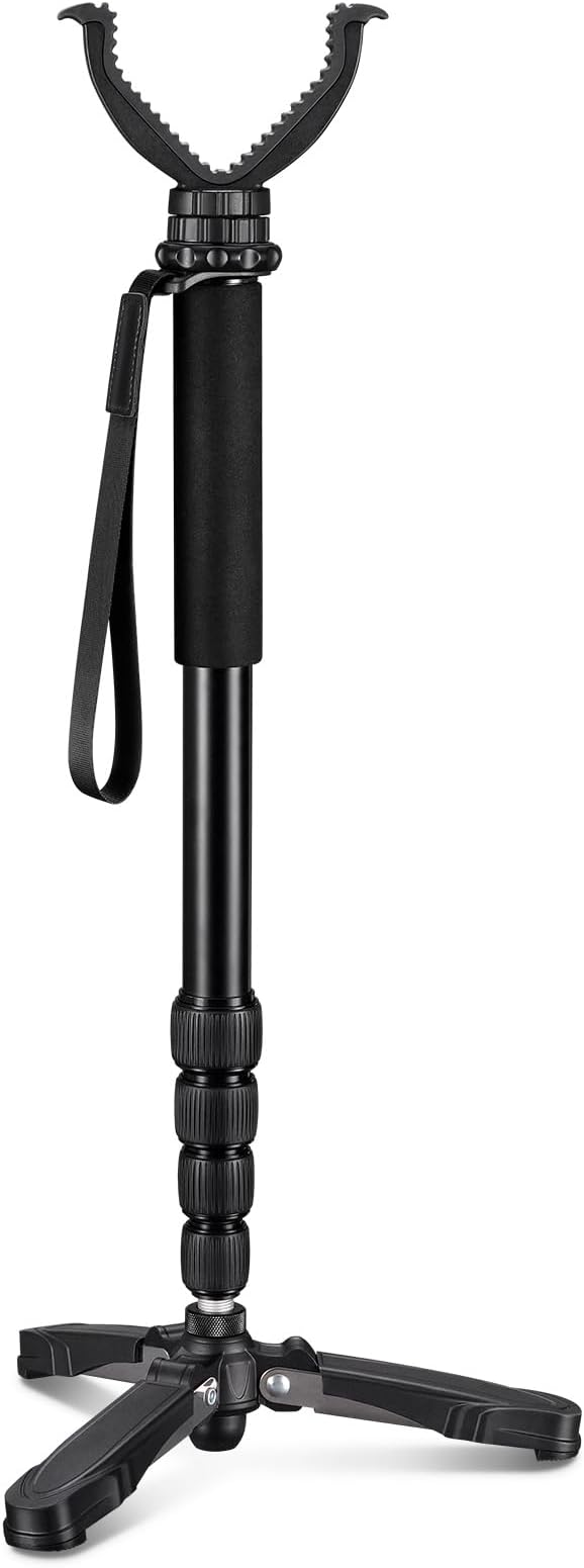 CVLIFE Hunting Monopod Shooting Stick, Shooting Rest Hunting Tripod Gun Rifle Rest, Adjustable Aluminum 20.5"-66.1" with Tiltable and Rotatable Tri-Stand Tripod Base and Rubber V Yoke for Outdoor