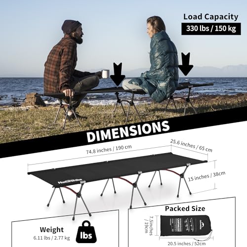 Naturehike ArmyWild Folding Camping Cot, Height Adjustable Ultralight Backpacking Cot, Portable Camping Bed for Camping Hi...