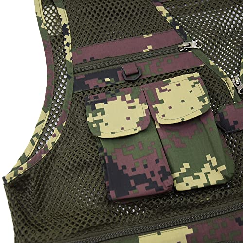 Ziker Men's Mesh Breathable Openwork Camouflage Journalist Photographer Fishing Vest Waistcoat Jacket Coat