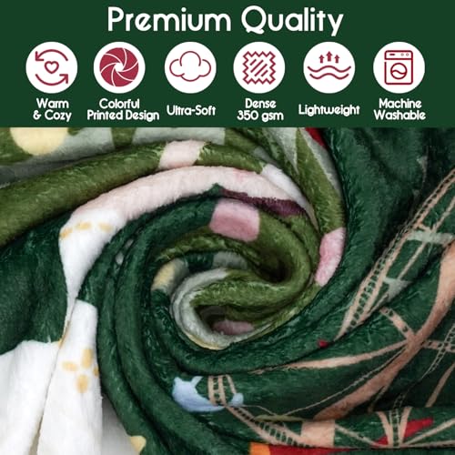 Christmas Throw Blanket for Couch 60x50,Green Winter Holiday Festival Cute Xmas Nutcracker Christmas Tree Blankets for Wom...