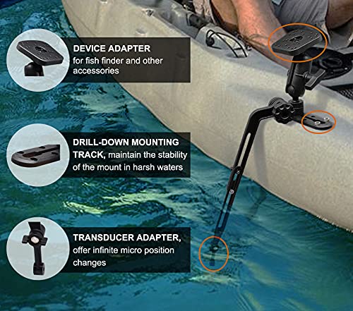 WINDFRD Kayak Fish Finder Mount with Transducer Mounting Arm, 1.5" Ball Marine Electronic Mount for Boat Track, Universal ...