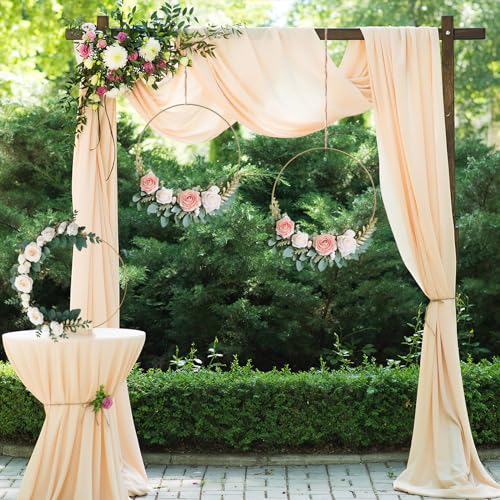 GUDELAK 12Pcs 12 Inch Floral Hoop Centerpiece Table Decorations, Metal Gold Center Pieces Decoration for Table with Wood B...