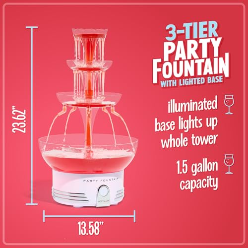 Nostalgia Countertop Retro Lighted Party Beverage Fountain – 1.5 Gallon Capacity, 3-Tiered Cascading Tower with LED Base -...