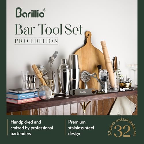 Barillio Bar Tool Set Pro Edition - Stainless-Steel Cocktail Shaker Set - Mixology Bartender Kit w/Boston Shaker, Drink Mi...