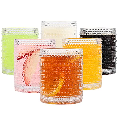 ZMOWIPDL Vintage Glassware Drinking Glasses Set of 6,12 oz Hobnail Glass Cups,Embossed Clear Water Tumbler,for Beer,Cockta...