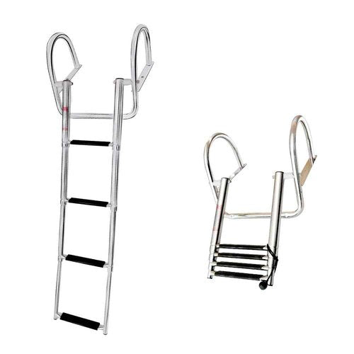 Mojiate Made Telescopic 4 Step Pontoon Boat Ladder, Stainless Steel Telescoping Extendable Marine Ladder, 500lbs Capacity Stepladder for Pontoon/Marine/Yacht/Swimming Pool
