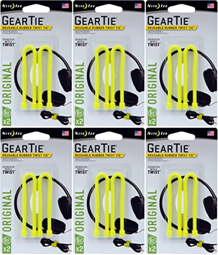 Nite Ize 2-Pack Gear Tie Reusable Rubber Twist Tie, 6" - Neon Yellow (6-Pack)