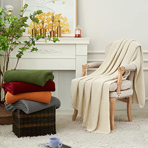 Longhui bedding Chunky Cable Knit Throw Blanket Lightweight Olive Green 100% Organic Cotton Blanket for Sofa Couch Bed Bab...