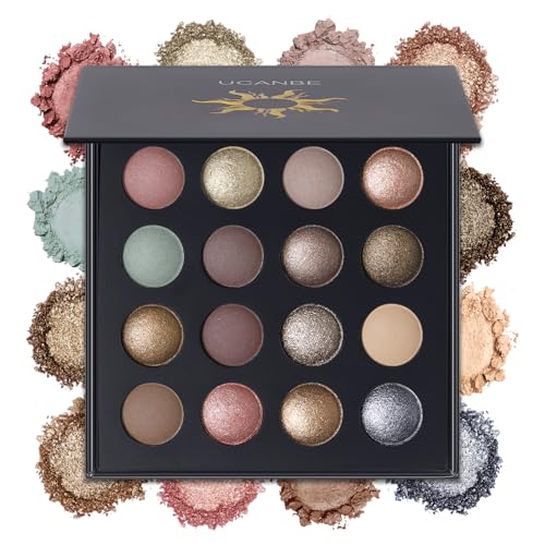 UCANBE Baked Eyeshadow Makeup Palette with Hidden Gems, 16 Colors Nude Eye Shadow with Matte Glitter Metallic Shimmer, Hig...