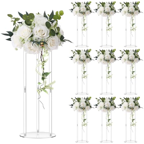 Teenyyou 10 Pcs 20 Inch Tall Acrylic Vase Wedding Centerpieces Clear Flower Stand Acrylic Centerpiece Stand Floral Vase El...
