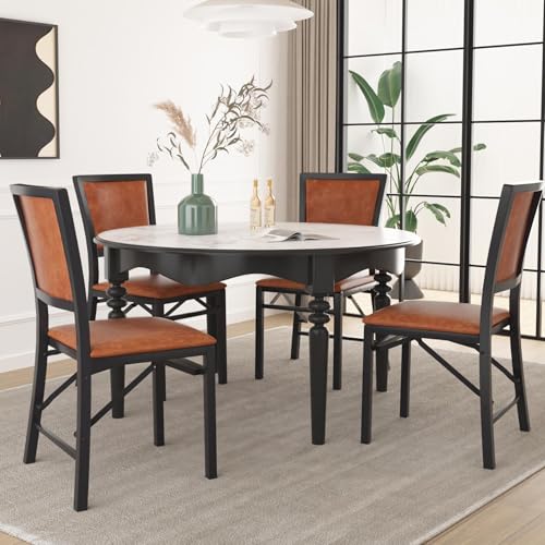 VECELO Folding Chairs Set of 4 with Cushion, Foldable Padded Seats with Heavy Duty Metal Frame for Kitchen/Dining/Living R...