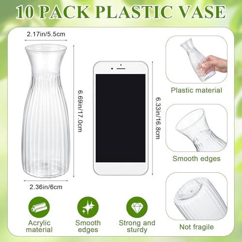 Reallnaive 30 Pack Artificial Flowers with Vase Bulk, 20 Bundles Silk Floral Bouquet 10 Clear Vase with 1 Pcs Rope, Mason ...