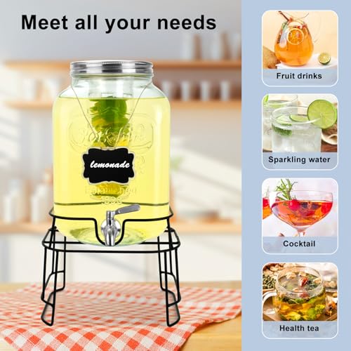 2 Gallon Glass Drink Dispensers For Parties,Beverage Dispensers With Stand And 100% Leakproof Stainless Steel Spigot.Glass...