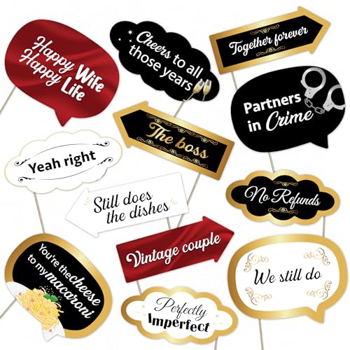 Wedding Anniversary Photo Booth Props Set – Fun Romantic Decorations for Anniversaries, Parties, and Couple Celebrations (12)