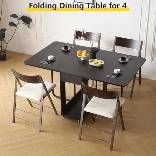 VASTATIO Folding Dining Room Table with Two Drawers for 4/6 with Space Saving Drop Leaf Table,Lockable Wheels & Storage, H...