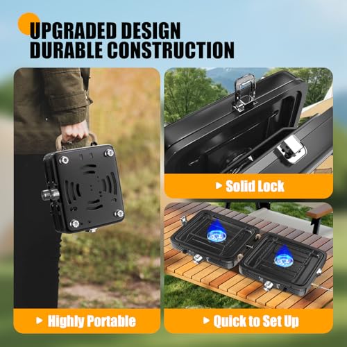 Camping Stove - 2-Burner Propane Camp Stove with Push-Button Instant Ignition,Adjustable Stove with Carry Bag & Handle for...