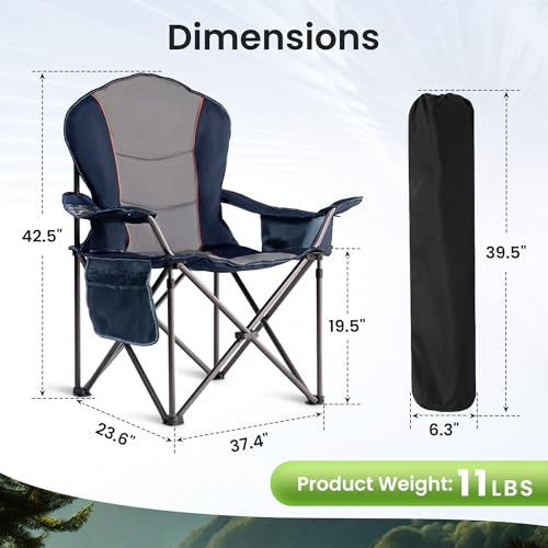Foristrail Oversized Camping Chair Heavy Duty- Portable Folding Chair, Cup Holder & Waterproof Phone Case for Adults, Beac...