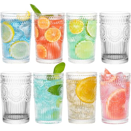 Claplante Vintage Highball Glasses, Set of 8 Glass Drinking Glasses, 13.5 oz Durable Drinkware Cups for Cocktails, Water, ...