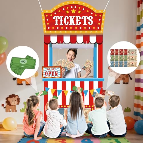 71Pcs Circus Ticket Booth Doorway Playhouse with Pretend Money Carnival Circus Theme Pretend Play Set Educational Play Sto...