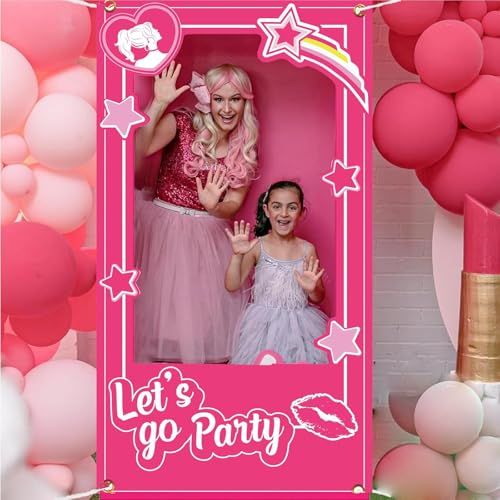 Hot Pink Girls Birthday Decorations Pink Photo Booth Props Princess Doll Theme Decor Let's Go Bachelorette Party Decoratio...