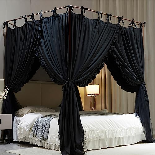 AIOOO 4 Corners Post Princess Curtain Bed Canopy Double Layer Cozy Mosquito Net Mesh and Cloth for Girls Adults Bedroom De...