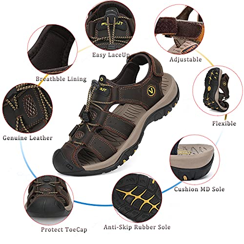 FLARUT Men's Sport Sandals Outdoor Hiking Sandals Closed Toe Leather Athletic Lightweight Trail Walking Casual Sandals Wat...