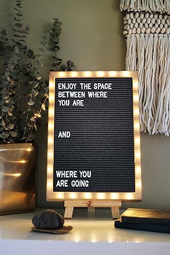 Letter Board THE ORIGINAL Black Felt Board with Stand, Built-in LED Lights 12 x 16 -Menu Board + Wood Frame, 690 Letters, ...