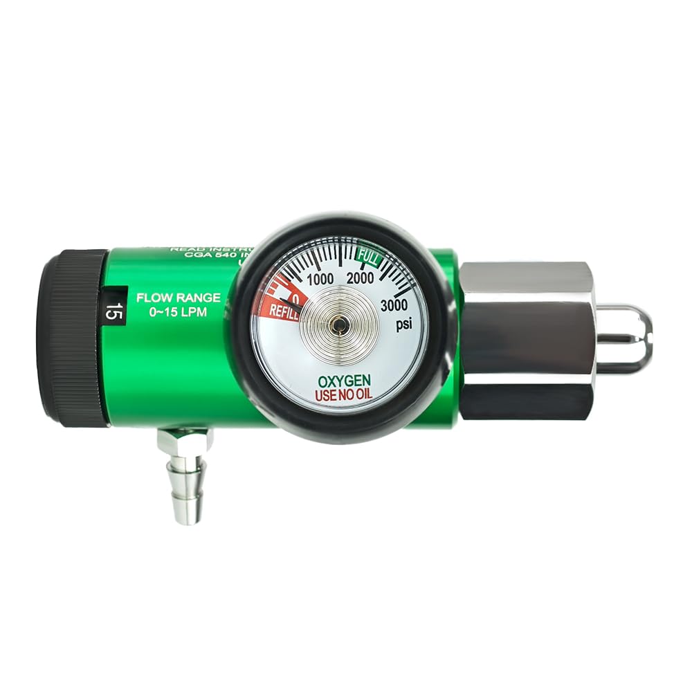 Oxygen Regulator for Oxygen Tank CGA540 Connection, Adjustable Flow 0-15 LPM, Brass Sleeve Design Portable Oxygen Tank Regulator for Home and Outdoor Use