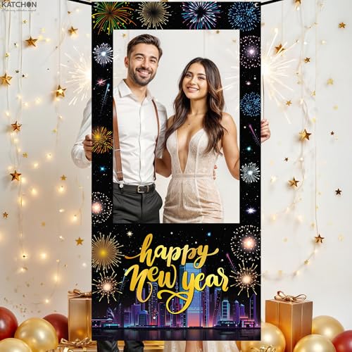KatchOn, New Years Photo Booth Frame Banner - Large, 74x36 Inch | Happy New Year Photo Booth Frame, New Years Eve Party Su...