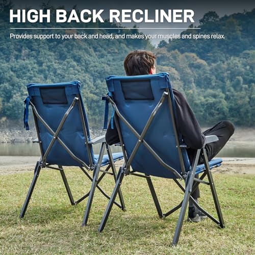 EVER ADVANCED Folding Padded Camping Chair 4 Positon Adjustable Recliner with High Back Support Portable for Adults, 300lb...